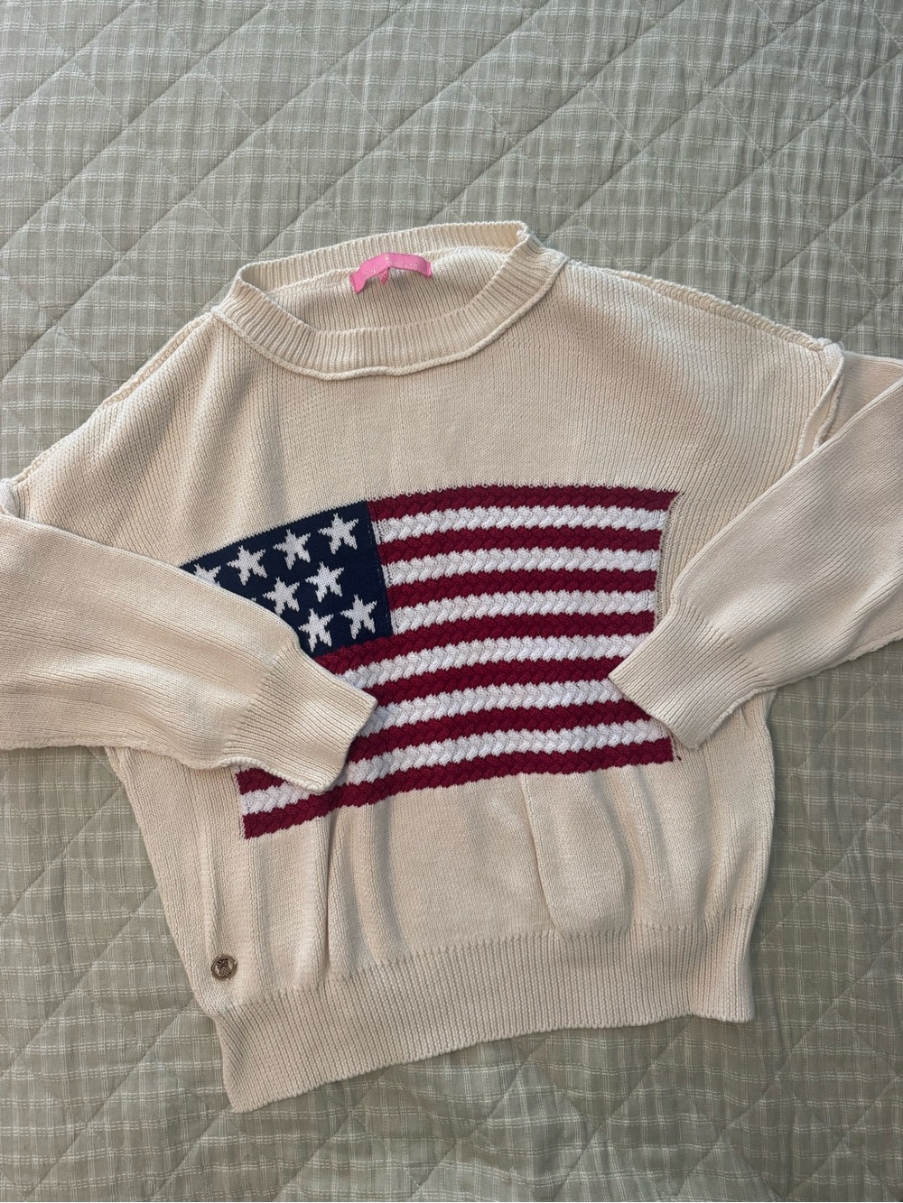 Simply Southern Cream Knit Crewneck with American Flag Intarsia